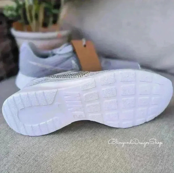 Women's Nike Tanjun Gray Sneakers made with Swarovski Crystals Custom - Picture 2 of 8